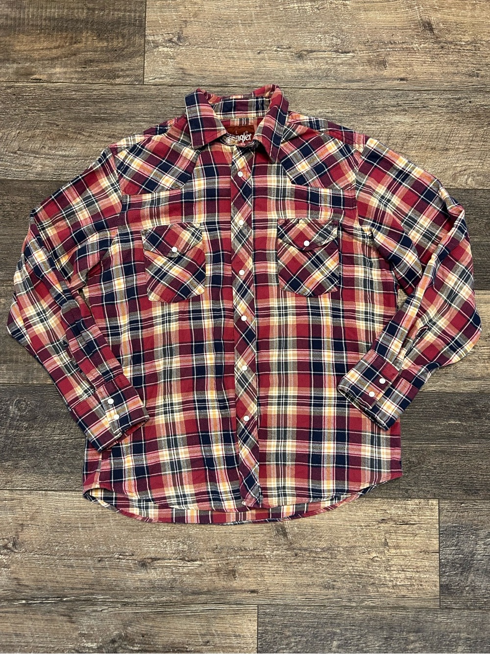 Vintage Wrangler Flannel Pearl Snap Fall Long Sleeve Shirt Men’s Sz Large